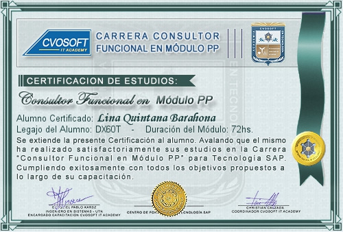 Certificación de estudios en Carrera Consultor SAP PP
