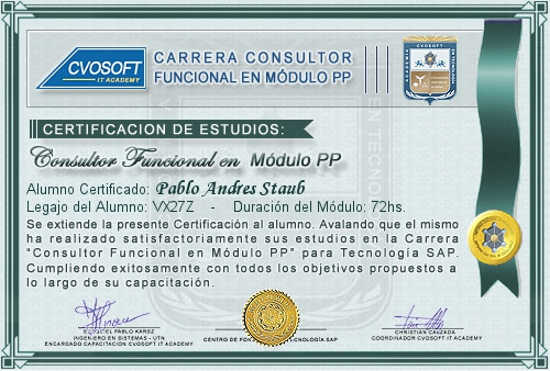Certificaci�n de estudios en Carrera Consultor SAP PP
