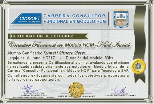 Certificación de estudios en Carrera Consultor SAP HCM Nivel Inicial