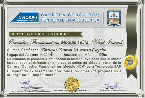 Certificaci�n de estudios en Carrera Consultor SAP HCM Nivel Inicial
