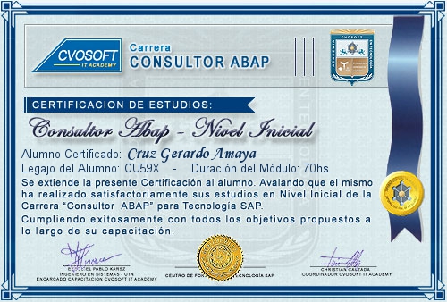 Certificaci�n de estudios en Carrera Consultor ABAP Nivel Inicial