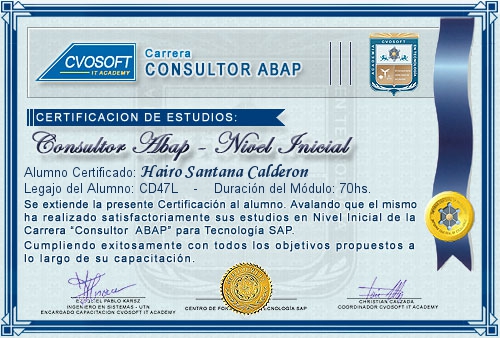 Certificaci�n de estudios en Carrera Consultor ABAP Nivel Inicial