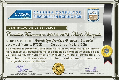 Certificaci�n de estudios en Carrera Consultor SAP HCM Nivel Avanzado