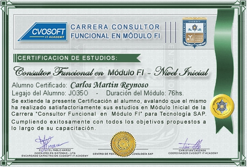 Certificaci�n de estudios en Carrera Consultor SAP FI Nivel Inicial