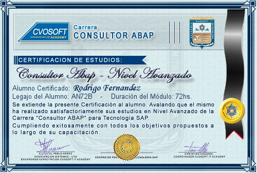 Certificación de estudios en Carrera Consultor ABAP Nivel Avanzado