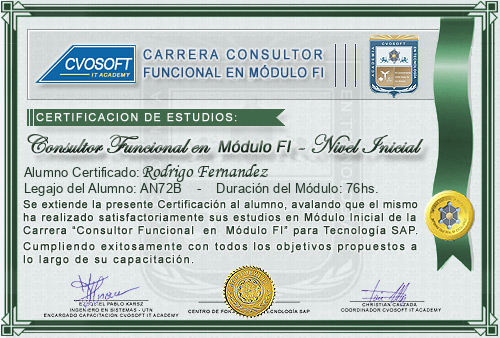 Certificación de estudios en Carrera Consultor SAP FI Nivel Inicial