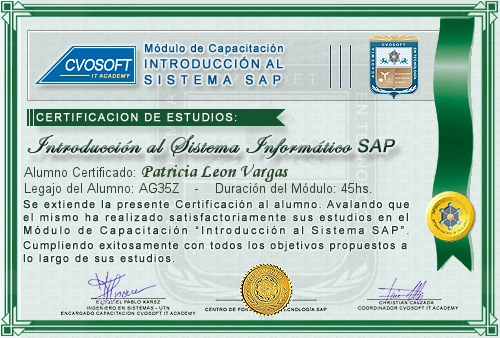 Certificación de estudios en Curso Introducción SAP