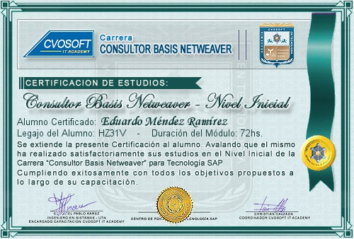 Certificaci�n de estudios en Carrera Consultor SAP BASIS NetWeaver Nivel Inicial
