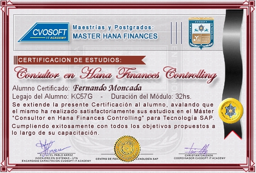 Certificación de estudios en Master S/4HANA FINANCE Controlling
