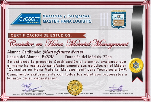 Certificaci�n de estudios en Master Material Management for SAP S/4HANA LOGISTIC