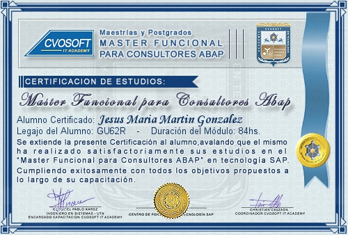 Certificación de estudios en Master Funcional ABAP