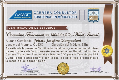 Certificación de estudios en Carrera Consultor SAP CO Nivel Inicial