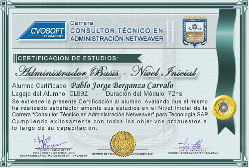 Certificaci�n de estudios en Carrera Consultor SAP BASIS NetWeaver Nivel Inicial