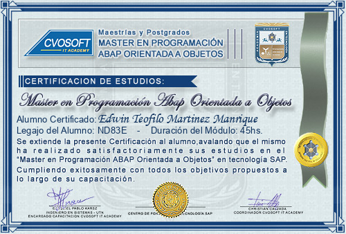 Certificación de estudios en Master ABAP Orientado a Objetos