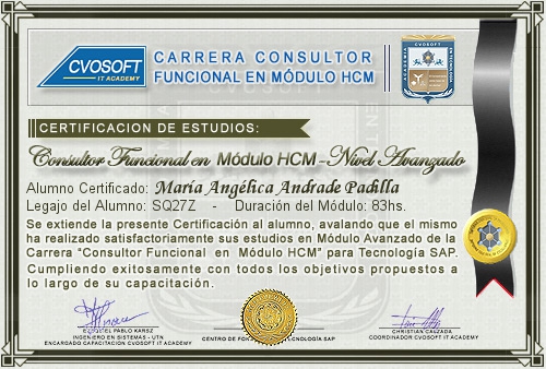 Certificación de estudios en Carrera Consultor SAP HCM Nivel Avanzado