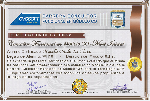 Certificación de estudios en Carrera Consultor SAP CO Nivel Inicial