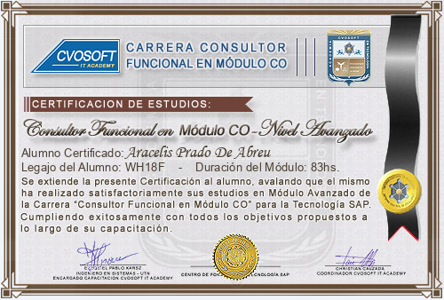 Certificación de estudios en Carrera Consultor SAP CO Nivel Avanzado