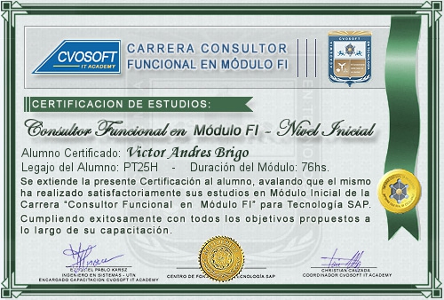 Certificación de estudios en Carrera Consultor SAP FI Nivel Inicial