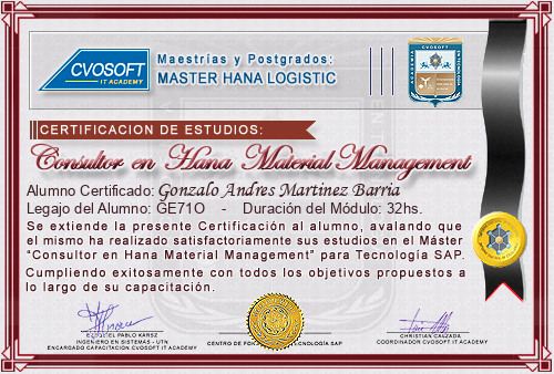Certificaci�n de estudios en Master Material Management for SAP S/4HANA LOGISTIC