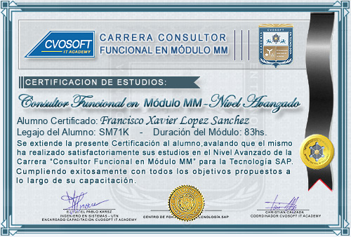 Certificación de estudios en Carrera Consultor SAP MM Nivel Avanzado