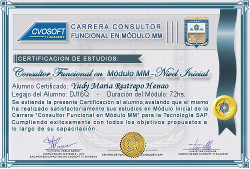 Certificaci�n de estudios en Carrera Consultor SAP MM Nivel Inicial