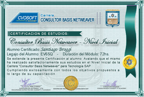 Certificación de estudios en Carrera Consultor SAP BASIS NetWeaver Nivel Inicial