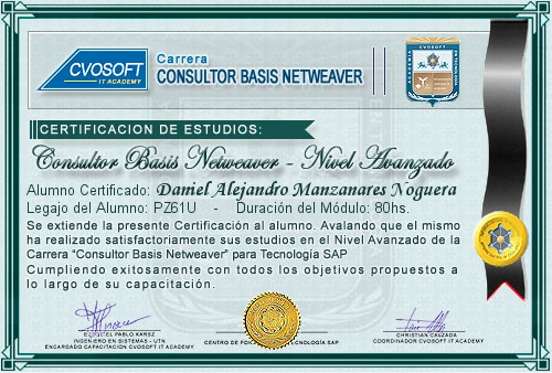 Certificación de estudios en Carrera Consultor SAP BASIS NetWeaver Nivel Avanzado