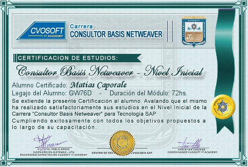Certificación de estudios en Carrera Consultor SAP BASIS NetWeaver Nivel Inicial
