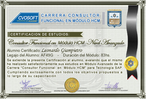 Certificación de estudios en Carrera Consultor SAP HCM Nivel Avanzado
