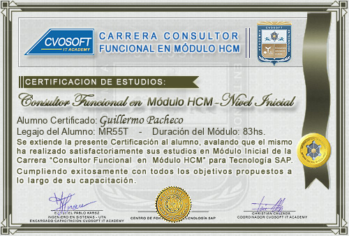 Certificaci�n de estudios en Carrera Consultor SAP HCM Nivel Inicial