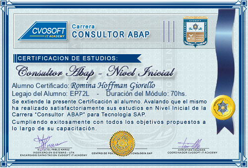 Certificación de estudios en Carrera Consultor ABAP Nivel Inicial