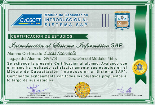 Certificación de estudios en Curso Introducción SAP