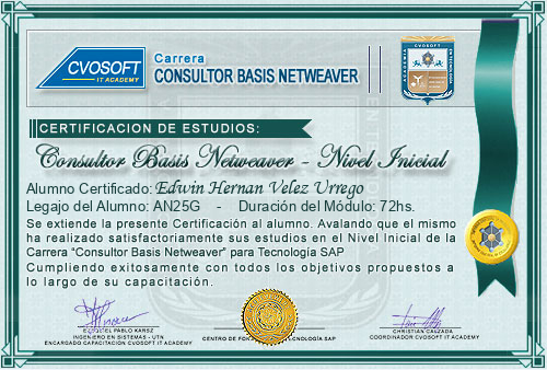 Certificaci�n de estudios en Carrera Consultor SAP BASIS NetWeaver Nivel Inicial