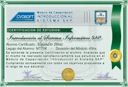 Certificación de estudios en Curso Introducción SAP