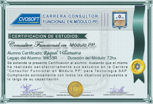 Certificaci�n de estudios en Carrera Consultor SAP PP