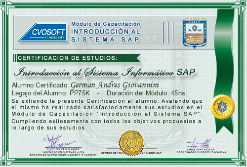 Certificación de estudios en Curso Introducción SAP