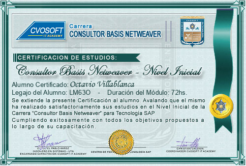 Certificaci�n de estudios en Carrera Consultor SAP BASIS NetWeaver Nivel Inicial
