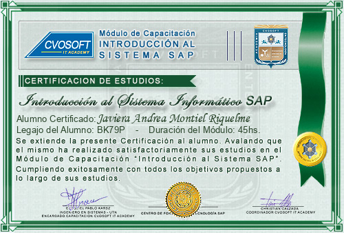 Certificación de estudios en Curso Introducción SAP