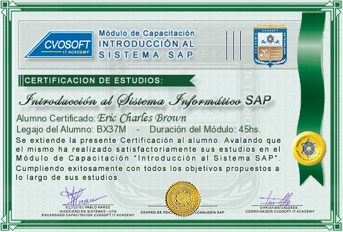 Certificación de estudios en Curso Introducción SAP