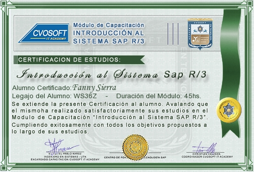 Certificación de estudios en Curso Introducción SAP