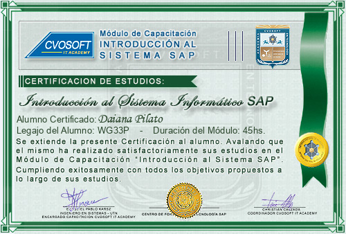 Certificación de estudios en Curso Introducción SAP
