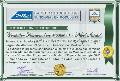 Certificación de estudios en Carrera Consultor SAP FI Nivel Inicial