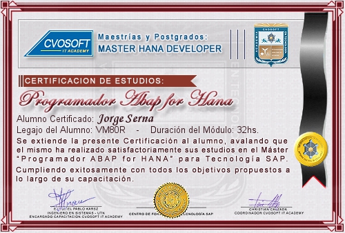Certificacin de estudios en Master ABAP for HANA