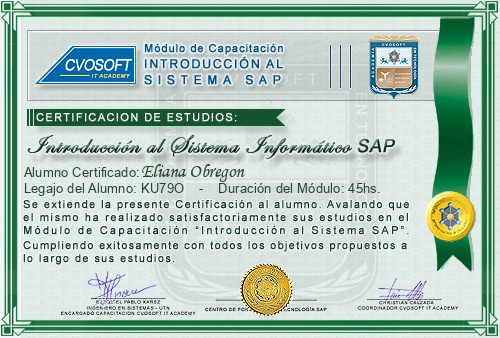 Certificación de estudios en Curso Introducción SAP