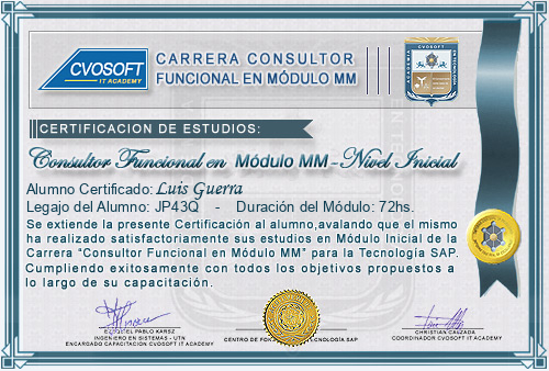 Certificaci�n de estudios en Carrera Consultor SAP MM Nivel Inicial