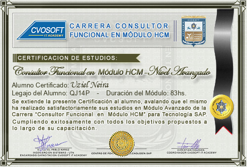 Certificación de estudios en Carrera Consultor SAP HCM Nivel Avanzado