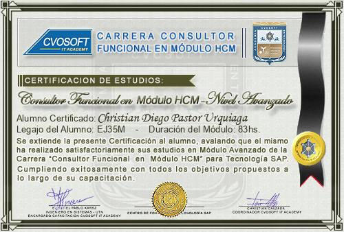Certificaci�n de estudios en Carrera Consultor SAP HCM Nivel Avanzado