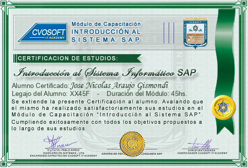 Certificación de estudios en Curso Introducción SAP