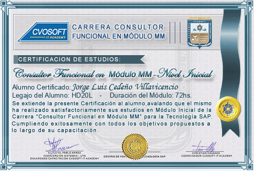 Certificación de estudios en Carrera Consultor SAP MM Nivel Inicial