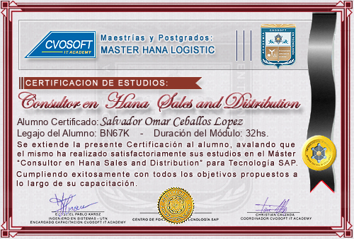 Certificación de estudios en Master Sales and Distribution for SAP S/4HANA LOGISTIC